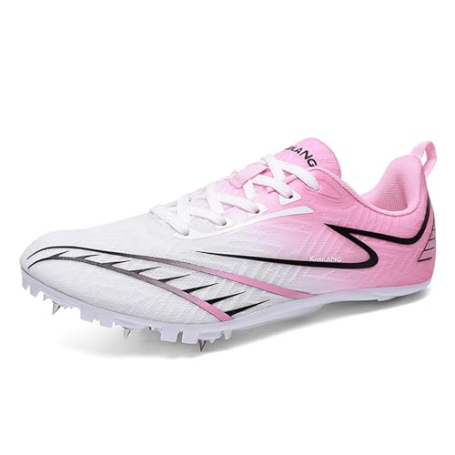 ZHENSI Leichtathletikschuhe Herren Damen Sprint Running Racing Spikes Sneakers Leichte Professionelle Sprungschuhe,Rosa,42 EU von ZHENSI