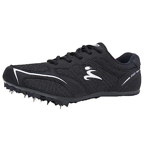 ZHENSI Leichtathletikschuhe Kinder Erwachsene Sprint Spikes Schuhe Mesh Lightweight Buffer Unisex,Schwarz,43 EU von ZHENSI