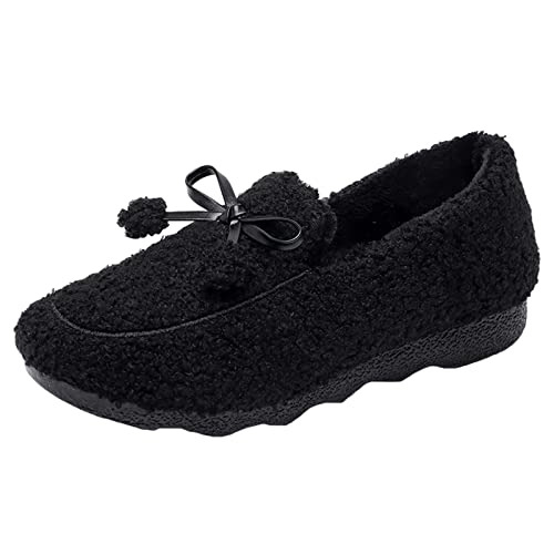 ZHENSI Loafers Schuhe Damen Winter Mokassin Hausschuhe Warme Mit Fell Gefütterte Weiche Unterseite Rutschfester Slip-On,Schwarz,41 EU von ZHENSI