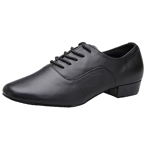 ZHENSI Moderne Tanzschuhe Herren Niedriger Absatz Oxford-Latin-Ballsaal-Schuhe Weicher Boden Atmungsaktiv Für Hochzeit Abend Tanzschuhe,Schwarz,44 EU von ZHENSI