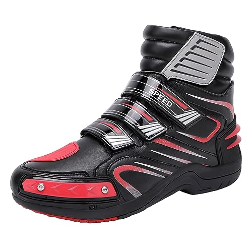ZHENSI Motorradschuhe Herren Straßenmotorradstiefel Selbstklebend Mit Knöchelstütze Für Reisen Auf Reisen,Rot,41 EU von ZHENSI