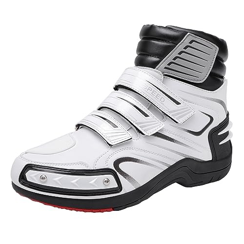 ZHENSI Motorradschuhe Herren Straßenmotorradstiefel Selbstklebend Mit Knöchelstütze Für Reisen Auf Reisen,Weiß,42 EU von ZHENSI