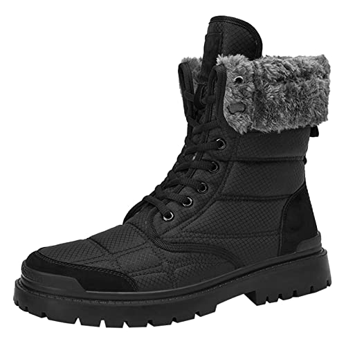 ZHENSI Schneestiefel wasserdichte Herren-Winterstiefel Mit Mittlerer Wade Warm Mit Fell Gefüttert Mit Niedrigem Absatz rutschfest Trekking,Schwarz,38 EU von ZHENSI