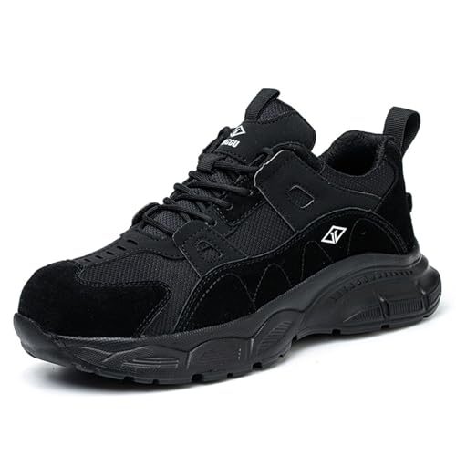 ZHENSI Schuhe Mit Stahlkappe Damen Sicherheitsschuhe Für Die Arbeit Bauindustrie Turnschuhe Leichtes Rutschfestes Schuhwerk,Schwarz,38 EU von ZHENSI
