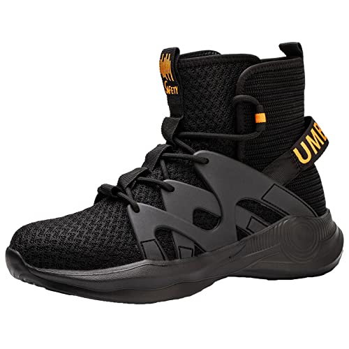 ZHENSI Sicherheitsschuhe Mit Stahlkappe Für Herren Leicht Modisch Arbeitsschuhe High-Top Mesh Weicher Boden rutschfest,Orange,41 EU von ZHENSI