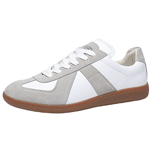 ZHENSI Skateschuhe Herren Damen Retro Tennis Sneaker Leder Low Top rutschfest Für Lässiges Walking Dress,Weiß,39 EU von ZHENSI