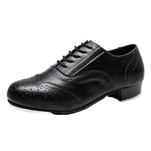 ZHENSI Steppschuhe Herren Niedriger Absatz Ballsaal-Tanzschuhe Brogue-Schnürschuhe Atmungsaktiv,Schwarz,39 EU von ZHENSI