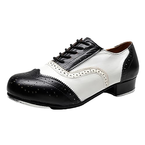 ZHENSI Steppschuhe Herren Niedriger Absatz Ballsaal-Tanzschuhe Brogue-Schnürschuhe Atmungsaktiv,Weiß,40 EU von ZHENSI