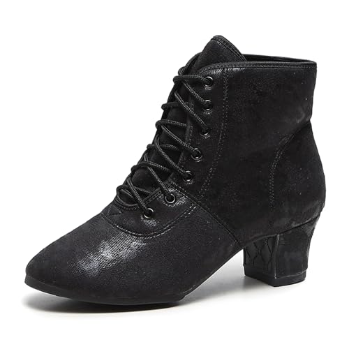ZHENSI Tanzschuhe Damen High Heel Latein Tanzstiefel Schnürung Gummisohle Salsa Modern Gesellschaftsschuhe,Schwarz,38 EU von ZHENSI