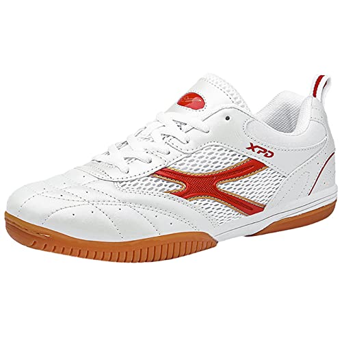 ZHENSI Tischtennisschuhe Herren Damen Indoor Sneakers Anti-Rutsch Leicht Atmungsaktiv Weich Für Kinder Erwachsene,Rot,46 EU von ZHENSI