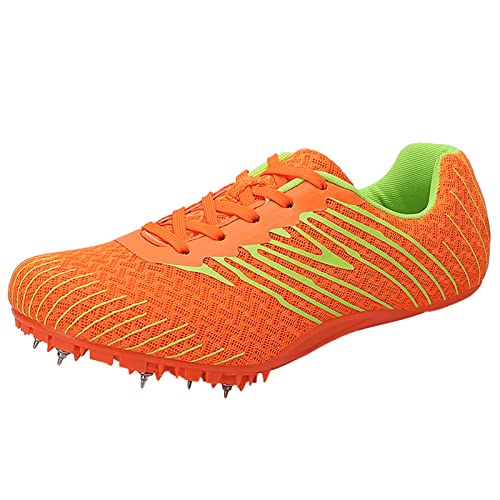 ZHENSI Unisex-Leichtathletikschuhe Mit Spikes Sprint-Weitsprung-Laufschuhe Für Kinder Erwachsene Studenten Atmungsaktiv Leicht,Orange,44 EU von ZHENSI