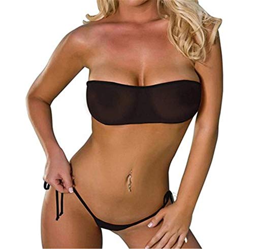ZHER-LU Damen Dreipunkt-Mesh-Bikini Sets,Sommer Strandkleidung Durchsichtiges Mesh-Bandeau-Oberteil,Mini-Tanga-Unterteil … von ZHER-LU