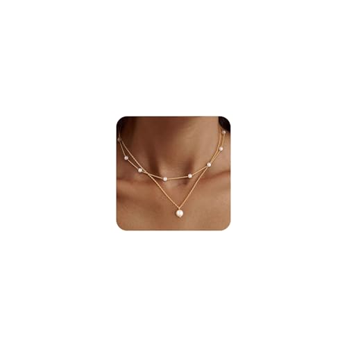 ZHESHY Gold Perlenkette Damen 14k Vergoldet Silber Halskette Weiße Perle Zarte Blume Beads Choker Layering Goldkette Silberkette Mit Anhänger Hypoallergene Hochzeit Geschenke Braut Frauen Modeschmuck von ZHESHY