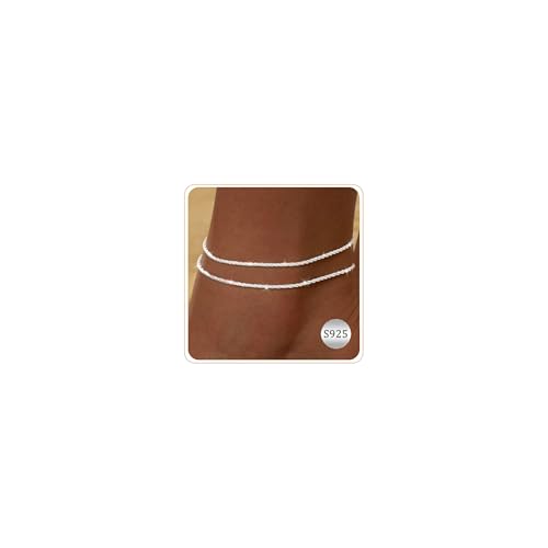 ZHESHY 2 Stück Fußkettchen Gold Silber 925 für Damen 18K Gold Perlen Mehrreihige Fussketten Für Frauen Mit Kreuz Herz CZ Plättchen Verstellbare Wasserfest Sommer Strand Schmuck Fußkette Set für Damen von ZHESHY