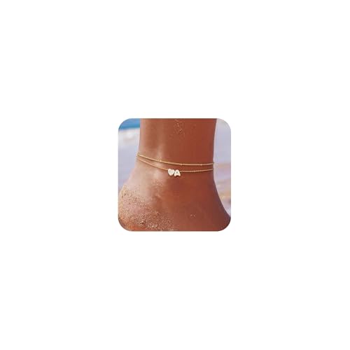ZHESHY Fußkettchen Für Damen 14k Gold Herz Buchstaben Fussketten Für Frauen Wasserfester Layered CZ A-Z Initial Fußkette Verstellbar Fußschmuck Sommer Strand Handgefertigt Schmuck Geschenke 21+5cm ZHESHY Fußkettchen Für Damen 14k Gold Herz Buchstaben Fussketten Für Frauen Wasserfester Layered CZ A-Z Initial Fußkette Verstellbar Fußschmuck Sommer Strand Handgefertigt Schmuck Geschenke 21+5cm von ZHESHY
