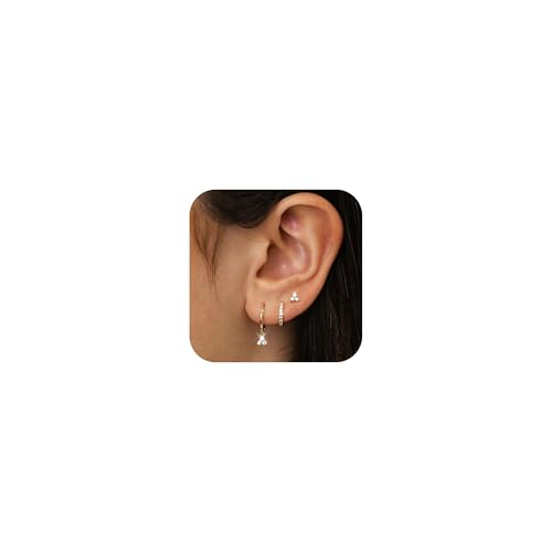 ZHESHY 3 Paar Ohrringe Silber 925/Gold Set für Damen - 14k Vergoldet Klein Creolen Ohrstecker Hängend Zirkonia Hypoallergen Goldene Stecker für Mehrere Piercings Frauen Mädchen ZHESHY 3 Paar Ohrringe Silber 925/Gold Set für Damen - 14k Vergoldet Klein Creolen Ohrstecker Hängend Zirkonia Hypoallergen Goldene Stecker für Mehrere Piercings Frauen Mädchen von ZHESHY