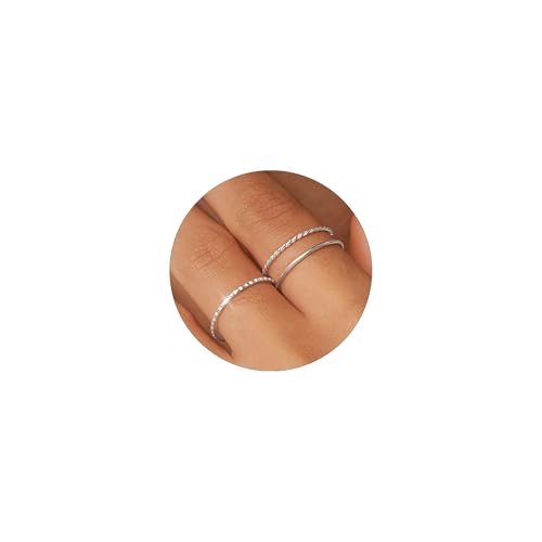 ZHESHY 3 Stück Gold Silber Ring Frauen 18k Vergoldete Dünner Goldene Ringe Set Stapelbar Verlobungsring Eheringe Statement Daumenring Fingerring Hypoallergene für Damen Mädchen Schmuck Größe 52-64 von ZHESHY