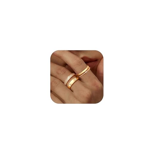 ZHESHY 3 Stück Gold Silber Ring für Frauen 18 Karat Vergoldete goldene Ringe Set Fingerring Daumenring Knuckle Stapelbare Silberringe Verlobungsring Eheringe mit Zirkonia Damen Mädchen Größe 52-64 von ZHESHY