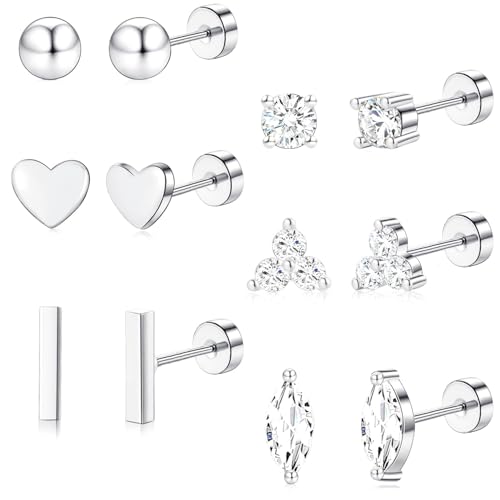 ZHESHY 6 Paar Ohrringe Gold Silber Set 316L Chirurgenstahl Medizinische Helix Piercings Ohrstecker Hypoallergene 14k Vergoldet Klein Tragus Conch Piercing Ohr Goldene Ohrringe Stecker Damen Schmuck von ZHESHY