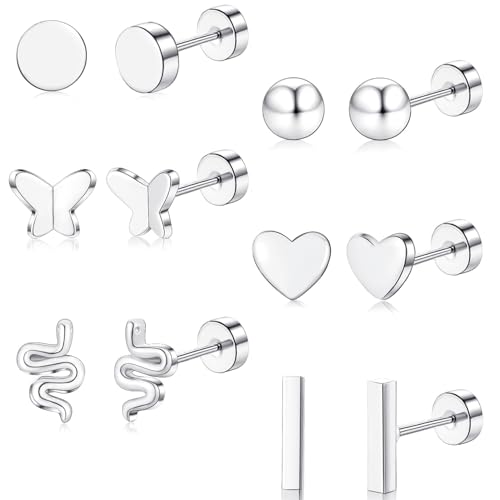 ZHESHY 6 Paar Ohrringe Gold Silber Set 316L Chirurgenstahl Medizinische Helix Piercings Ohrstecker Hypoallergene 14k Vergoldet Klein Tragus Conch Piercing Ohr Goldene Ohrringe Stecker Damen Schmuck von ZHESHY