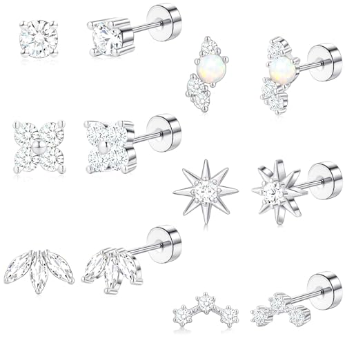 ZHESHY 6 Paar Ohrringe Gold Silber Set 316L Chirurgenstahl Medizinische Helix Piercings Ohrstecker Hypoallergene 14k Vergoldet Klein Tragus Conch Piercing Ohr Goldene Ohrringe Stecker Damen Schmuck von ZHESHY
