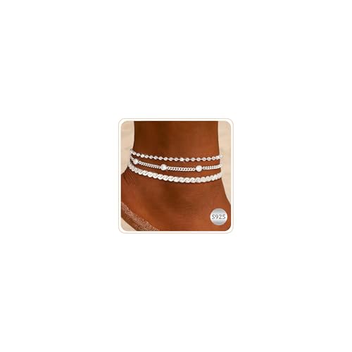 ZHESHY Gold/Silber Fußkettchen Für Damen Silber 925 Layered Fussketten Für Frauen Mit Herz Tennis CZ Anhänger Verstellbare Stapelbare Wasserfester Handmade Fußkette Sommer Strand Schmuck Set Geschenk von ZHESHY