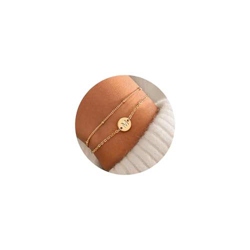 ZHESHY Gold Armband mit Buchstaben Damen 18K Gold geschichtetes Armbänder Initialen A-Z Personalisierte Goldenes Charm Armkette Bracelet Verstellbare Goldschmuck Für Frauen Teenager Mädchen Geschenke von ZHESHY