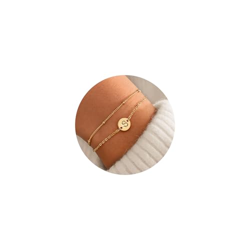 ZHESHY Gold Armband mit Buchstaben Damen 18K Gold geschichtetes Armbänder Initialen A-Z Personalisierte Goldenes Charm Armkette Bracelet Verstellbare Goldschmuck Für Frauen Teenager Mädchen Geschenke ZHESHY Gold Armband mit Buchstaben Damen 18K Gold geschichtetes Armbänder Initialen A-Z Personalisierte Goldenes Charm Armkette Bracelet Verstellbare Goldschmuck Für Frauen Teenager Mädchen Geschenke von ZHESHY