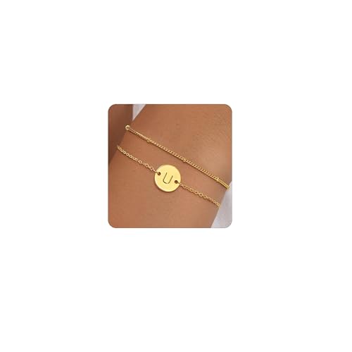 ZHESHY Gold Armband Damen 14k Gold Buchstaben Initialen Armbänder Armreifen A-Z Goldenes Charm Armkette Bracelet Personalisiert Verstellbare Goldschmuck Damen Für Frauen Teenager Mädchen Geschenke von ZHESHY