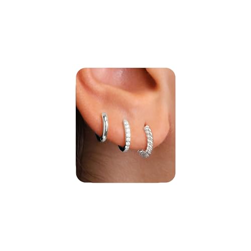 ZHESHY Gold Ohrringe Set Damen 3 Paar 14K Vergoldete Silber 925 Klein Creolen Ohrstecker Hängend Ohrringe mit Zirkonia Wasserfest Hypoallergen Goldene Stecker Mehrere Piercings Schmuck für Frauen von ZHESHY
