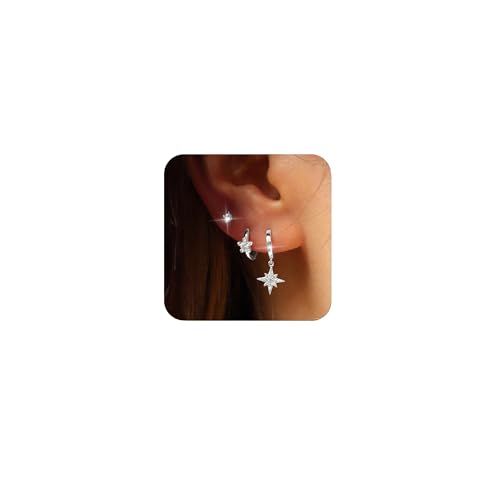 ZHESHY Gold Ohrringe Set Damen 3 Paar 14K Vergoldete Silber 925 Klein Creolen Ohrstecker Hängend Ohrringe mit Zirkonia Wasserfest Hypoallergen Goldene Stecker Mehrere Piercings Schmuck für Frauen von ZHESHY