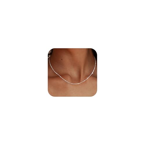 ZHESHY Gold Silber 925 Kette Damen 14K Vergoldete Chain Halskette Silberkette 925 Ohne Anhänger Glitzernde Schlangenkette Singapurkette Ankerkette Perlen Verstellbare Choker Goldkette Schmuck Frauen von ZHESHY