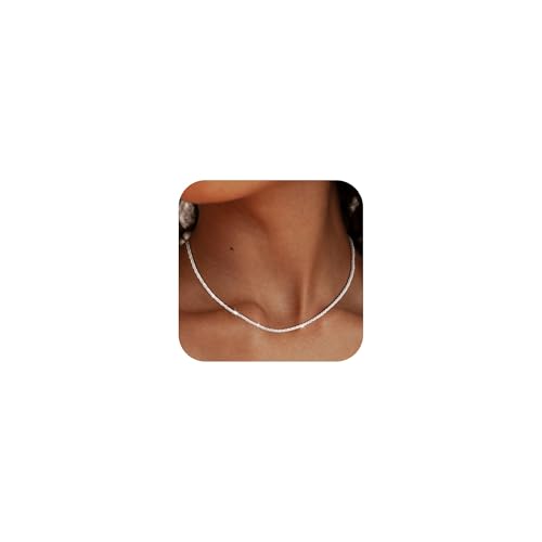ZHESHY Gold Silber 925 Kette Damen 14K Vergoldete Chain Halskette Silberkette 925 Ohne Anhänger Glitzernde Schlangenkette Singapurkette Ankerkette Perlen Verstellbare Choker Goldkette Schmuck Frauen von ZHESHY
