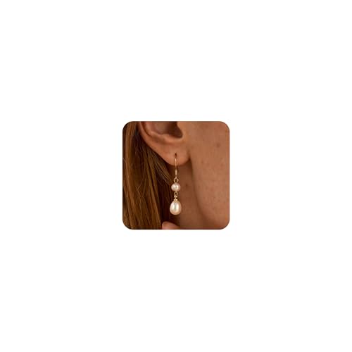 ZHESHY Perlen Ohrringe Silber 925 Stecker Damen Weiß Süßwasserperlen Gold Silber 8MM Ohrstecker Ohrringe mit Perle Creolen Perlenohrringe Hängend Hypoallergene Schmuck Frauen Mädchen Braut Geschenk von ZHESHY