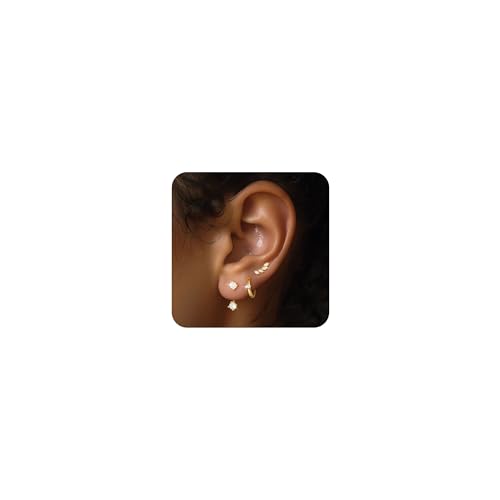 ZHESHY 3 Paar Ohrringe Silber 925/Gold Set Damen 14K Vergoldet Klein Ohrstecker Huggies Creolen mit Zirkonia Perlen Stapelbar Hypoallergene Goldene Stecker Ohrringe Schmuck Für Frauen Mädchen von ZHESHY