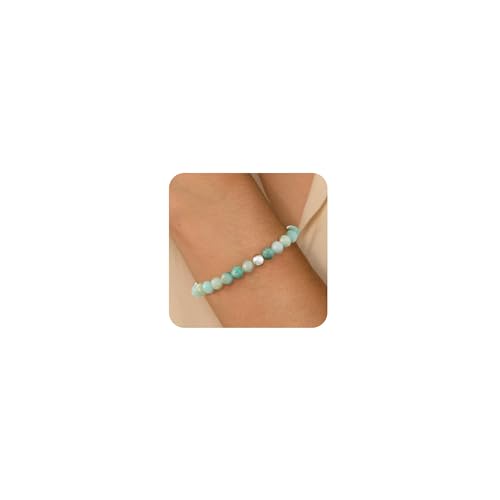 ZHESHY Echtes Naturstein Armband Damen mit 925 Sterling Silberperle Amethyst Amazonit Edelstein Armbänder Chakra Elastisch Perlenarmband und 6mm Naturstein Perlen Für Damen Herren Mädchen Schmuck von ZHESHY