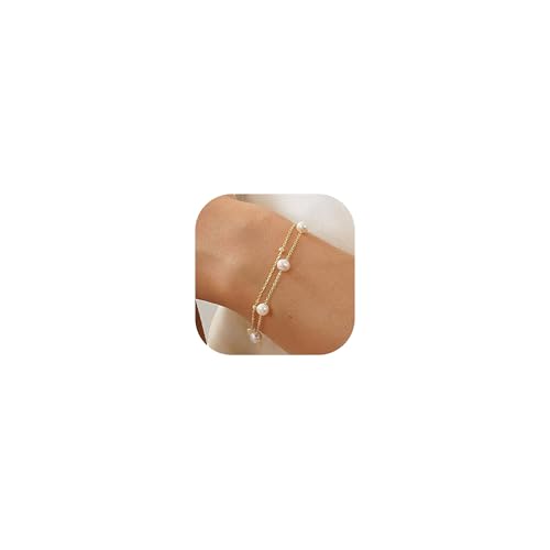 ZHESHY Armband Damen Gold Silber Ketten Armbänder Set 14k Vergoldet Charm Armkette Verstellbare Stapelbare Herz Knoten Büroklammer Perlenarmband Goldene Armbander Bracelet Schmuck Frau Frauen von ZHESHY