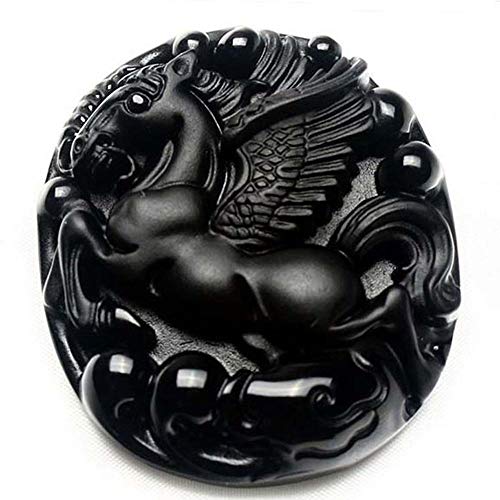 ZHIBO Natural Black Obsidian anhänger amulett Pegasus Pferde Obsidian Halskette für männer Frauen kristall edlen schmuck Geschenk von ZHIBO