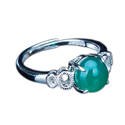 ZHIBO Ring, grüner Chalcedon, 925 Silber, Einlage, Jade von ZHIBO