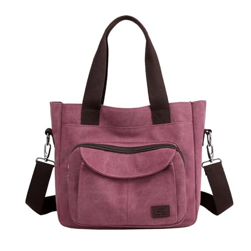 ZHIERNA Damen Canvas Handtasche, Hobo Schultertasche Casual Crossbody Umhängetasche Tote Bag mit Mehreren Fächern Vintage Stil für Arbeit, Reisen oder Universität von ZHIERNA