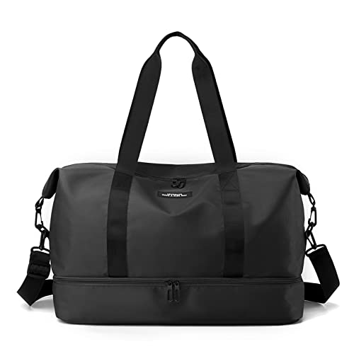 ZHIERNA Reisetasche mit Schuhfach, leichte Sporttasche, wasserdichte Wochenendtasche für Damen und Herren, Schwarz, Reisetasche aus Nylon mit Schuhbeutel von ZHIERNA