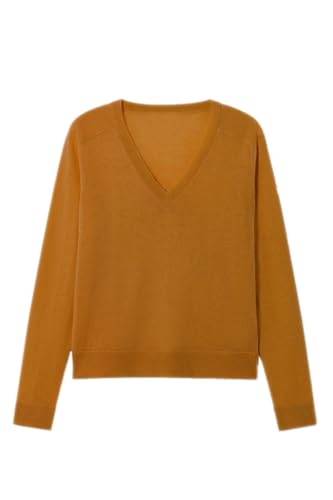 Damen-Pullover aus Merinowolle, lässig, leicht, V-Ausschnitt, Raglanärmel, Strick-Top, lockerer Pullover, Braun, Groß von ZHILI