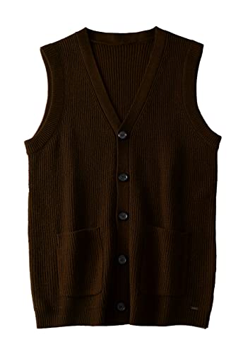 Herren Pullover Weste V-Ausschnitt Ärmellos Strickjacke Groß Big and Tall Vest_Schokoladenbraun_4X-Groß von ZHILI