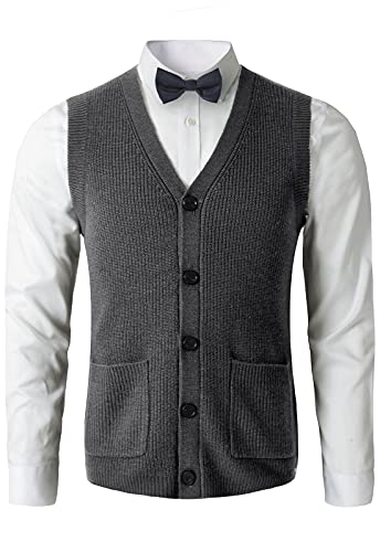 Herren Pullover Weste V-Ausschnitt Ärmellos Strickjacke Groß Big and Tall Vest_Dunkelgrau_5X-Groß von ZHILI