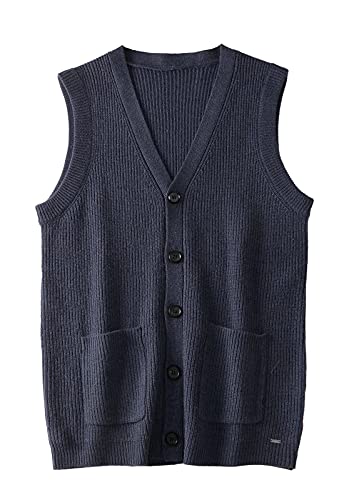 Herren Pullover Weste V-Ausschnitt Ärmellos Strickjacke Groß Big and Tall Vest_Navy_3X-Groß von ZHILI