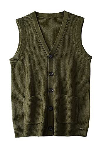 Herren Pullover Weste V-Ausschnitt Ärmellos Strickjacke Groß Big and Tall Vest_Olivgrün_5X-Groß von ZHILI