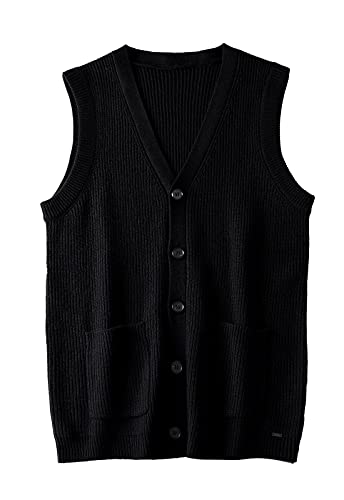 Herren Pullover Weste V-Ausschnitt Ärmellos Strickjacke Groß Big and Tall Vest_Schwarz_4X-Groß von ZHILI