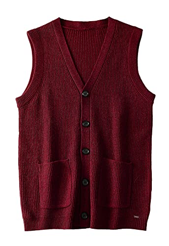 Herren Pullover Weste V-Ausschnitt Ärmellos Strickjacke Groß Big and Tall Vest_Weinrot_5X-Groß von ZHILI