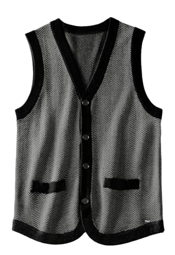 Mens Solid Gestrickte Leichte Thermal Sweater Weste Top XL_Black-Grey_X-Large von ZHILI