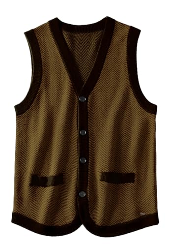 Mens Solid Gestrickte Leichte Thermal Sweater Weste Top XL_Coffee-Brown_XXXX-Large von ZHILI